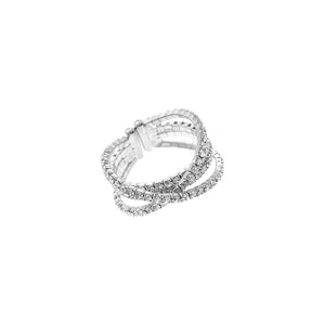 Adjustable Crossover Wire Ring Clear Crystal Silvertone