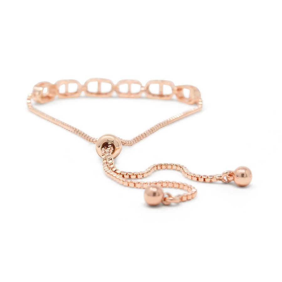 Adjustable Tennis Bracelet Ovals Link Station Rose Gold Tone - Mimmic Fashion Jewelry