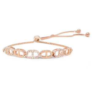 Adjustable Tennis Bracelet Ovals Link Station Rose Gold Tone - Mimmic Fashion Jewelry