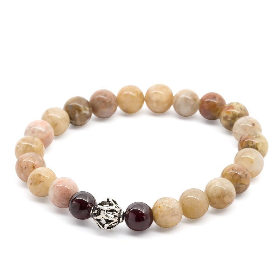Agata/Garnet Stretch Bracelet W 925 Sterling Silver Bead - Mimmic Fashion Jewelry