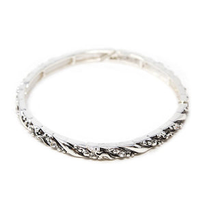 Antique Silver Stretch Bracelet Crystal stones - Mimmic Fashion Jewelry