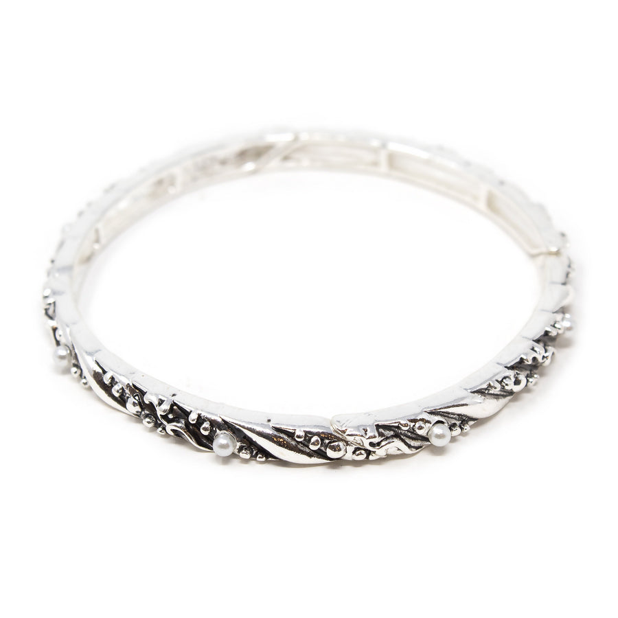 Antique Silver Stretch Bracelet Pearl - Mimmic Fashion Jewelry