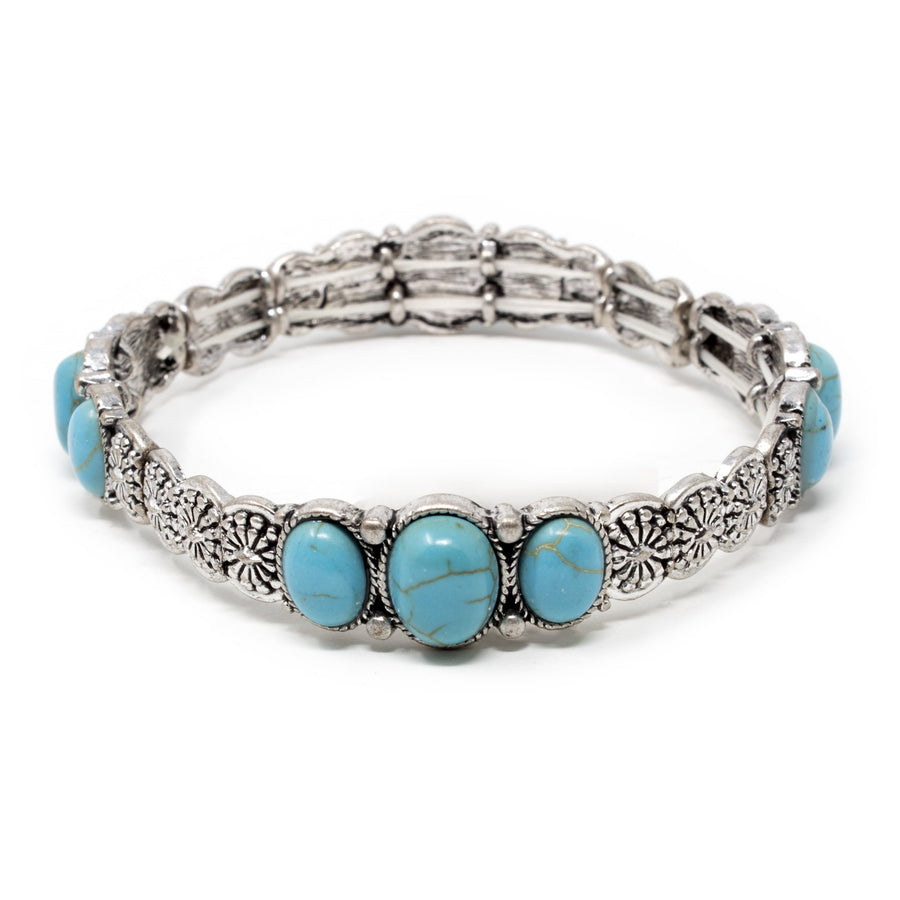 Antique Silver Stretch Bracelet Turquoise - Mimmic Fashion Jewelry