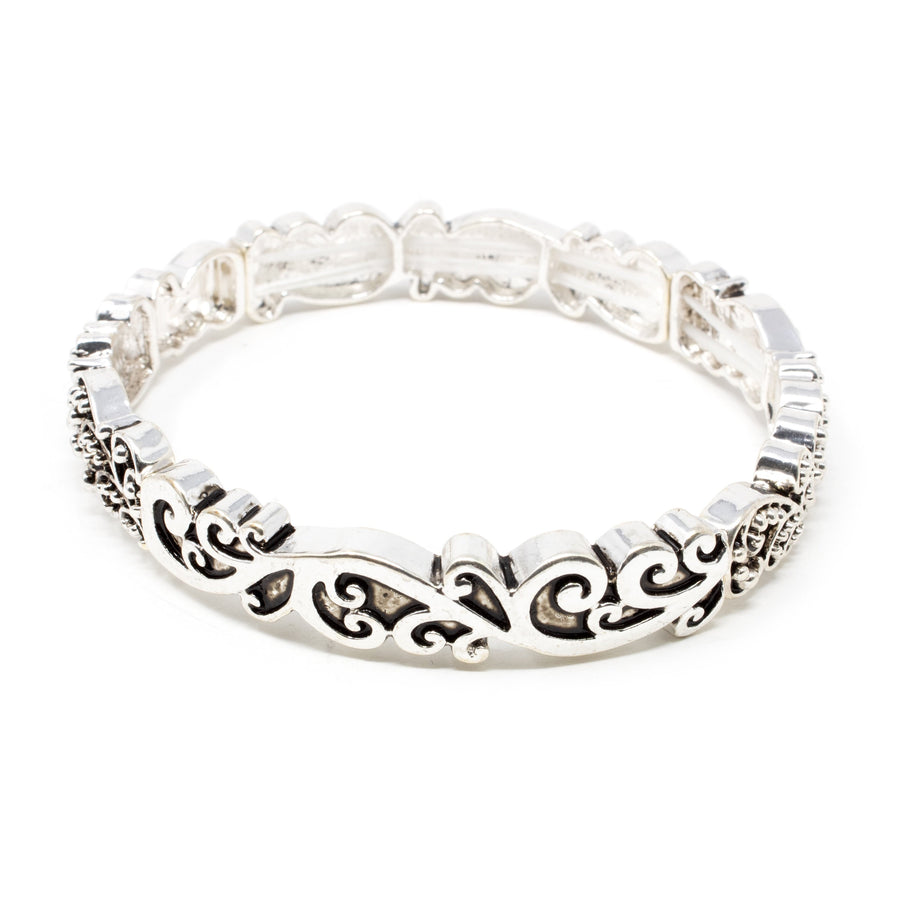 Antique Silver Stretch Bracelet Two Designs - Mimmic Fashion Jewelry