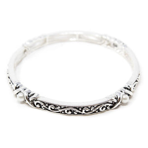 Antique Silver Stretch Bracelet XPearlX - Mimmic Fashion Jewelry