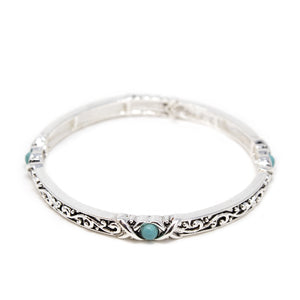 Antique Silver Stretch Bracelet XTurquoiseX Stones - Mimmic Fashion Jewelry