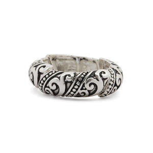 Antique Silver Stretch Ring Curl - Mimmic Fashion Jewelry