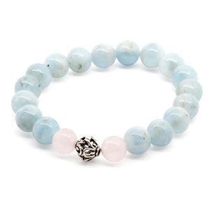 Aquamarine/Rose Quartz Stretch Bracelet with 925 Sterling Silver Bead - Mimmic Fashion Jewelry