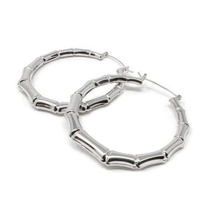 Bamboo Hoop Earrings Rhodium Plated - Mimmic Fashion Jewelry