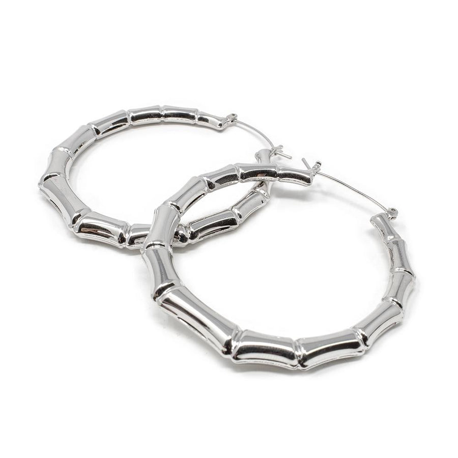 Bamboo Hoop Earrings Rhodium Plated - Mimmic Fashion Jewelry