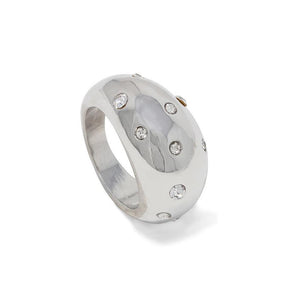 Band Ring With Crystal SilverTone - Mimmic Fashion Jewelry