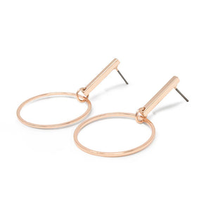 Bar Stud Earrings with Open Circle Rose Gold Tone - Mimmic Fashion Jewelry