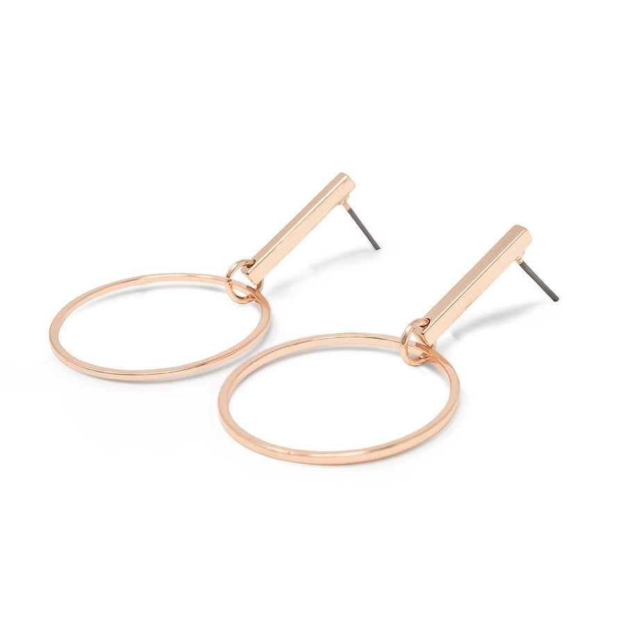 Bar Stud Earrings with Open Circle Rose Gold Tone - Mimmic Fashion Jewelry