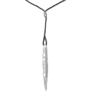 Beaded Necklace with Long Spike Pendant Silver Tone - Mimmic Fashion Jewelry