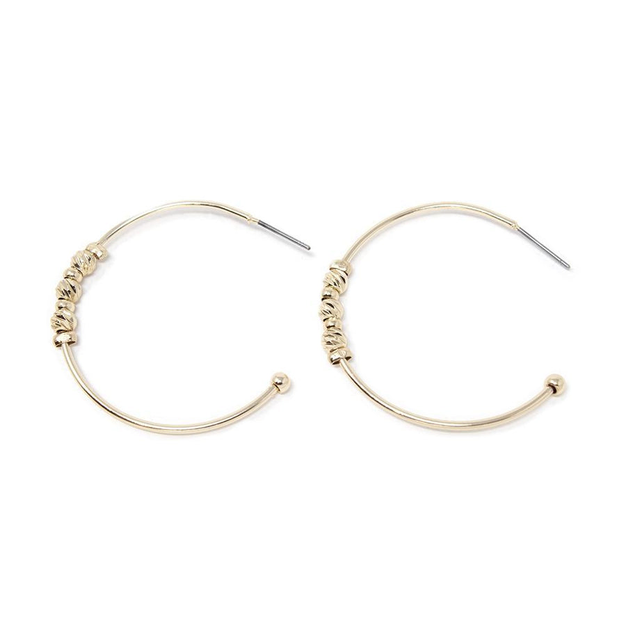 Beaded Post-Back Hoop Earrings Gold T - Mimmic Fashion Jewelry