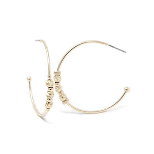 Beaded Post-Back Hoop Earrings Gold T - Mimmic Fashion Jewelry