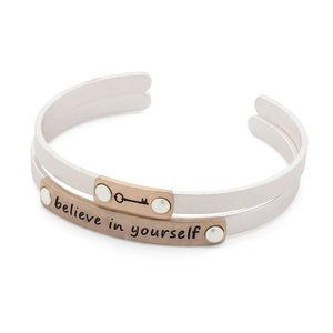 Believe in Yourself Double Bangle Silver With RGold Pl - Mimmic Fashion Jewelry
