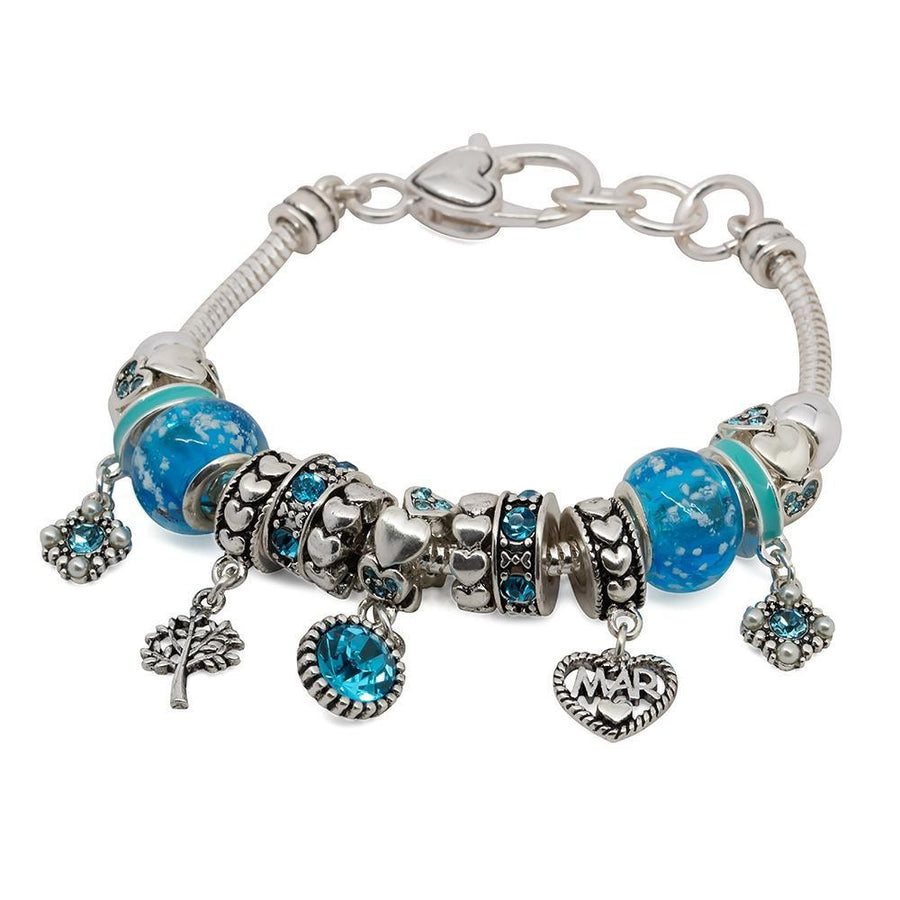 BirthStone Charm Bracelet March - Mimmic Fashion Jewelry