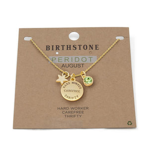 Birthstone Necklace August Gld Pl - Mimmic Fashion Jewelry