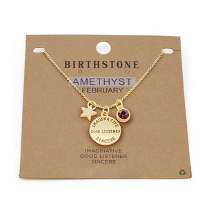 Birthstone Necklace February Gld Pl - Mimmic Fashion Jewelry