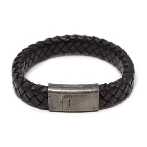 Bk Braided Leather Bracelet W Antique Silver Clasp - Mimmic Fashion Jewelry