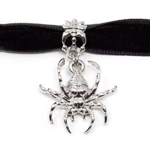 Black Choker with Rhodium Plated Spider Pendant - Mimmic Fashion Jewelry