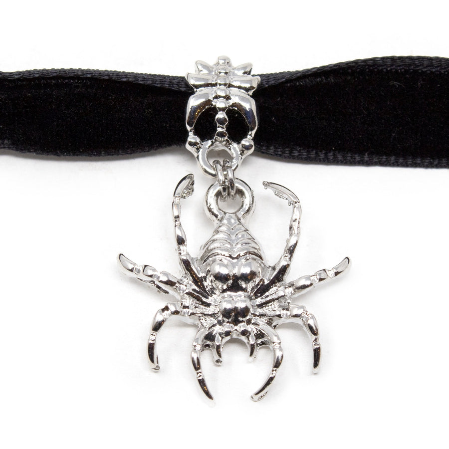 Black Choker with Rhodium Plated Spider Pendant - Mimmic Fashion Jewelry