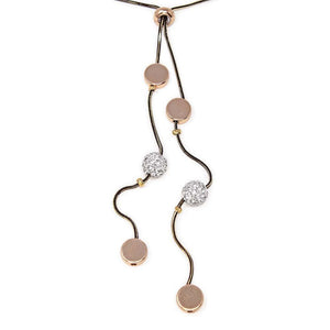Black Crystal Ball Slider Necklace Rose Gold Tone - Mimmic Fashion Jewelry