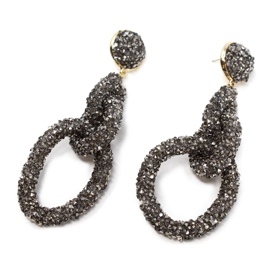 Black Crystal Link Drop Earrings - Mimmic Fashion Jewelry