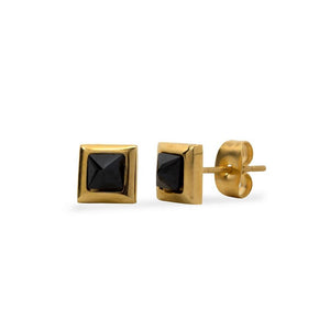 Black Crystal Stainless Steel Gold IP Square Stud Earrings - Mimmic Fashion Jewelry