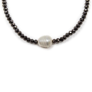 Black Glass Bead Necklace with Pearl Station - Mimmic Fashion Jewelry