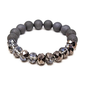 Black Glass/Sparkly Bead Stretch Bracelet - Mimmic Fashion Jewelry