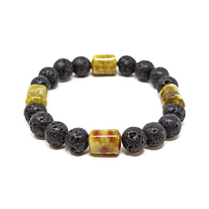 Black Lava and Labradorite Beads Men's Stretch Bracelet - Mimmic Fashion Jewelry