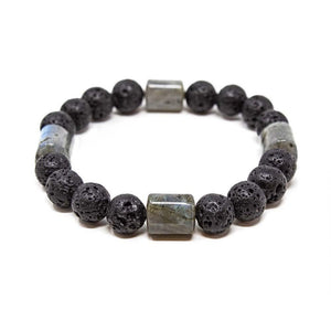 Black Lava and Serpentine Beads Men's Stretch Bracelet - Mimmic Fashion Jewelry