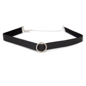 Black Leather Choker With Round CZ - Mimmic Fashion Jewelry