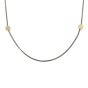 Black Long Necklace Gold Plated Disc Stations - Mimmic Fashion Jewelry