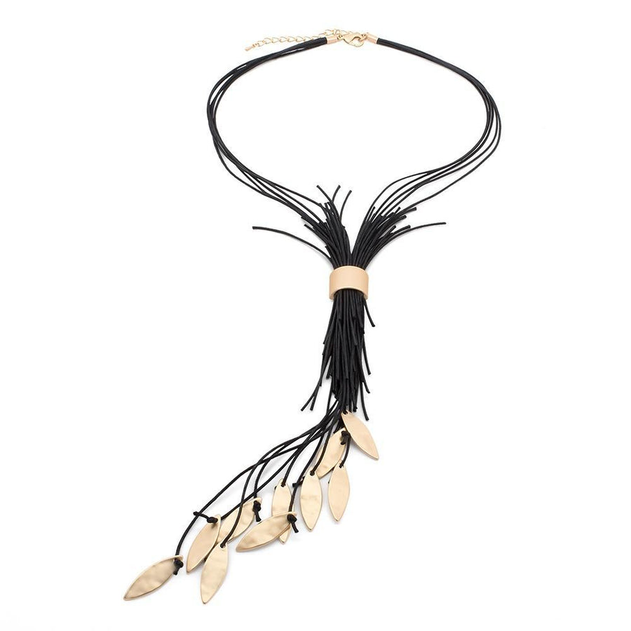 Black Neck with Drop Leaves RoseGold Tone - Mimmic Fashion Jewelry