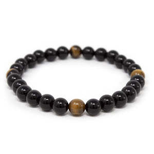 Black, Onyx, and Tiger Eye Bead Men's Stretch Bracelet - Mimmic Fashion Jewelry