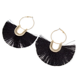 Black Tassel Hoop Earrings Gold Tone - Mimmic Fashion Jewelry