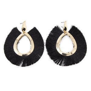 Black Teardrop Tassel Earrings Gold Tone - Mimmic Fashion Jewelry