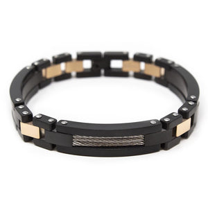 Black/Rose Gold Stainless Steel Cable Inlay Link Bracelet - Mimmic Fashion Jewelry