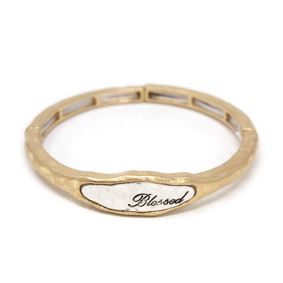 Blessed Hammered Stretch Bracelet 2Tone GLD - Mimmic Fashion Jewelry