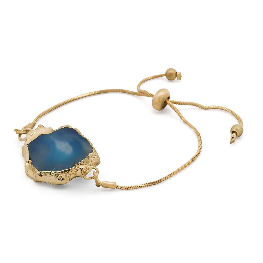 Blue Druzy Adjustable Bracelet Gold Tone - Mimmic Fashion Jewelry