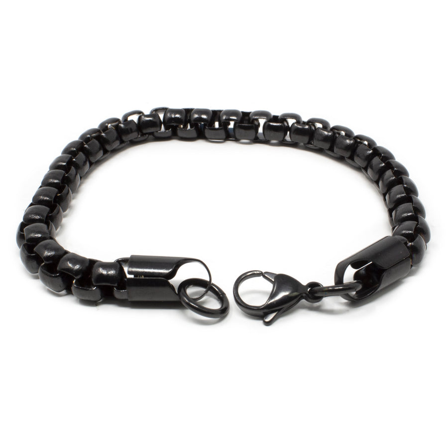 Box Chain Stainless Steel Black Ion Plated Bracelet - Mimmic Fashion Jewelry