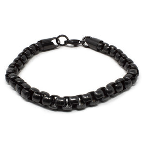 Box Chain Stainless Steel Black Ion Plated Bracelet - Mimmic Fashion Jewelry