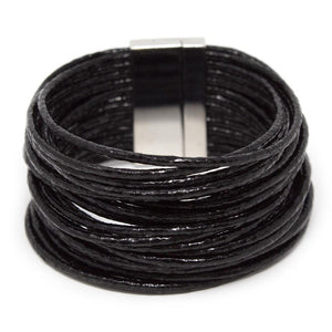 Bracelet Multi Strand Leather Cord Metallic Black - Mimmic Fashion Jewelry