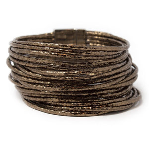 Bracelet Multi Strand Leather Cord Metallic Brown - Mimmic Fashion Jewelry