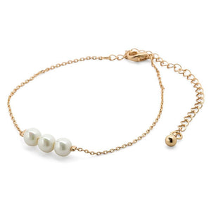 Bracelet 3 Pearl Station Goldtone - Mimmic Fashion Jewelry