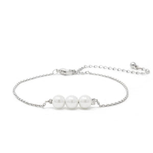 Bracelet Three Pearl Station Silver Tone - Mimmic Fashion Jewelry
