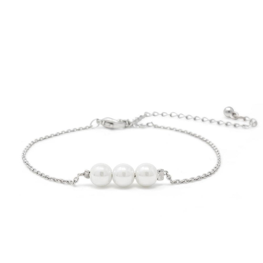 Bracelet Three Pearl Station Silver Tone - Mimmic Fashion Jewelry